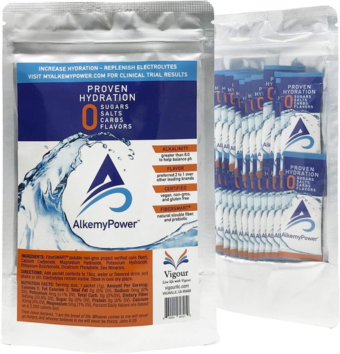 [BRSWGCD3CB7WK23D] AlkemyPower™ Hydration Electrolyte Powder, No Sugars, Salts, Carbs, Flavors or Calories, 100% Natural, Convenient Stick Pack, 30 Count