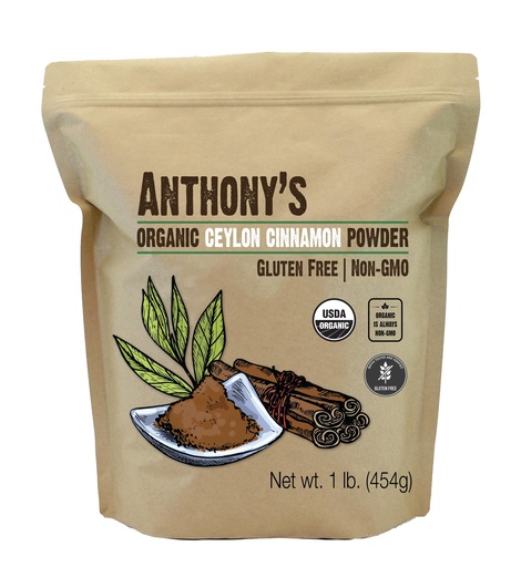 [BRSWGZYFDMIROD3O] Anthony's Organic Ceylon Cinnamon Powder, 1 lb, Ground, Gluten Free, Non Irradiated, Non GMO, Keto Friendly