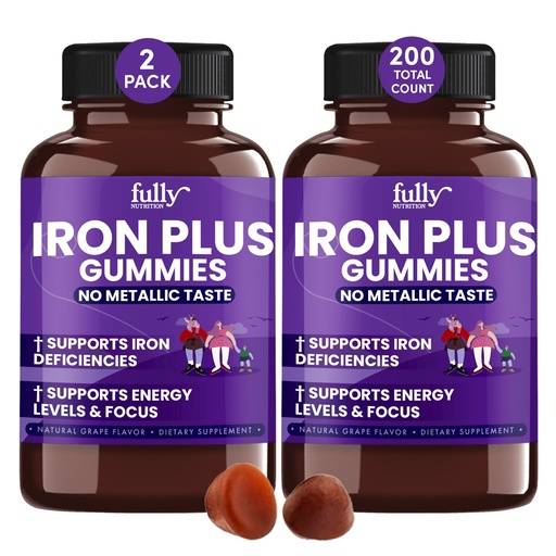 [BRSROHQYCMNAM3DD] Iron Gummies Supplements for Adults (Women, Men) and Kids – Grape Flavor- Supports Anemia, Energy and Focus Levels – 200 Count