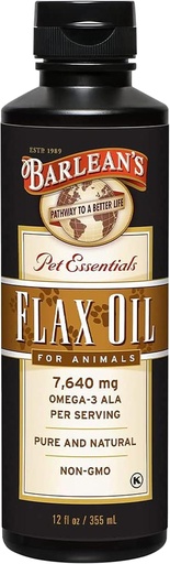 [BRSWIGT5BJ4RMAA3] Barlean的Flaxseed Oil for animals, 宠物必需液体 Omega 3 Fatty Acids Cat and Dog Oil Supposes for Skin and Coat, Omega 3 for Dogs, Cats and Other Pets, 12 oz (英语).