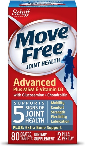 [BRSWIYATCUOW2ETU] Move Free Advanced Plus MSM and Vitamin D3, 80 tablets - Joint Health Supplement with Glucosamine and Chondroitin (Pack of 3)