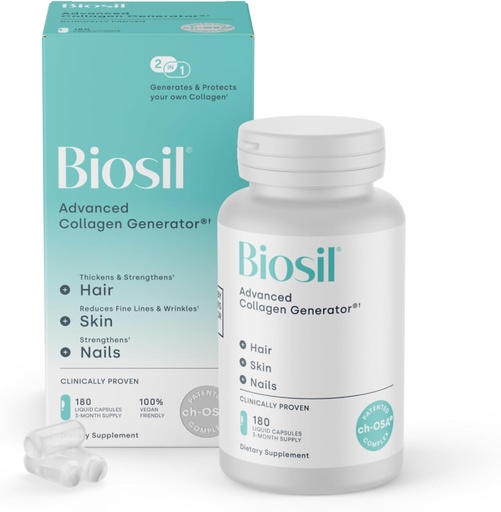 [BRSROYDYCQFBQAD6] Biosil Collagen Booster Supplement - 180 Liquid Capsules - Patented ch-OSA Activator for Skin, Hair, Nails & Joints - Supports Natural Production - 90-Day Supply