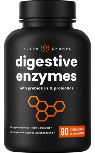 [BRSROGQKA5YQKFLD] NutraChamps Digestive Enzymes with Probiotics and Prebiotics for Women & Men - 90 Vegan Capsules with Bromelain for Bloating & Optimal Gut Health
