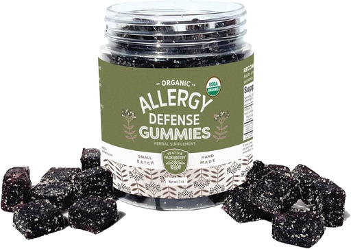 [BRSROFQLCQAW2236] Allergy Defense Gummies – Delicious, Gluten-Free, Gelatin-Free Herbal Supplement with Potent Allergy Benefits Made from Only Organic Ingredients in Small Batches in The USA - 7oz