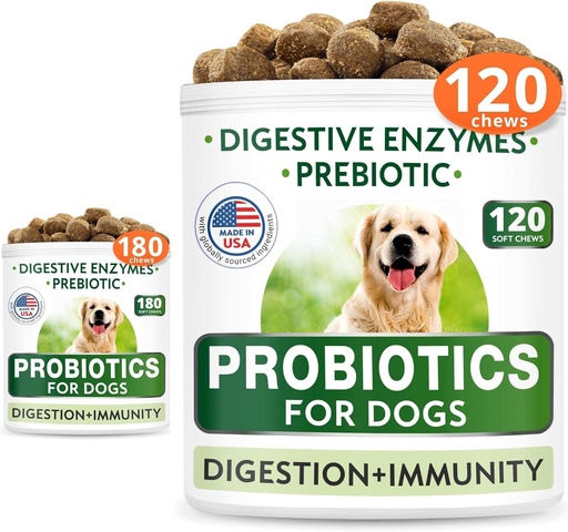 [BRSW2HYQCMFGCALB] Probiotiques pour chiens Ensemble de chips - Gaz, Diarrhée, Allergie, Constipation, Relief de l'estomac relevé, avec enzymes digestives + Prébiotiques - Supplément de fibre à chips - Améliorer la digestion, l'immunité - 300 Chews doux