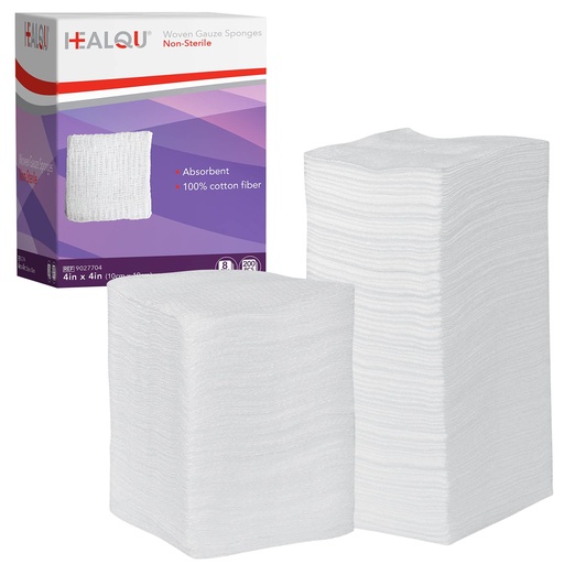 [BRSRMHT5OAJRG3TP] HEALQU 4x4 Gauze Pads - 12 Ply Woven Pack of 200 - Ultra Absorbent Soft Non-Sterile Surgical Sponges for Wound Dressing, Debridement, Cleaning and Prepping