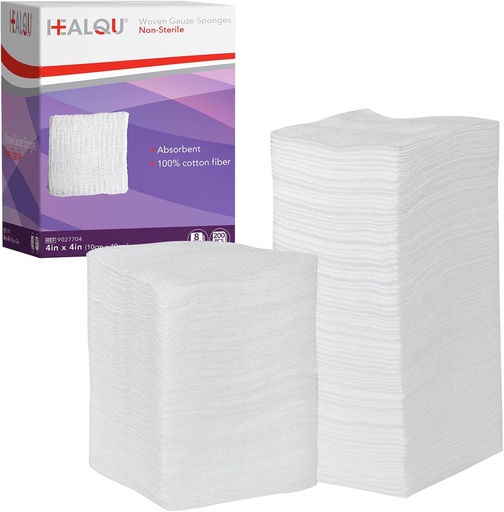 [BRSRMHT5OAJRG3TP] HEALQU 4x4 Gauze Pads - 12 Ply Woven paketi 200 - Ultra Absorbent Soft Non-Sterile Surgery Sponges for Yara Giyinme, Debridement, Temizlik ve Prepping