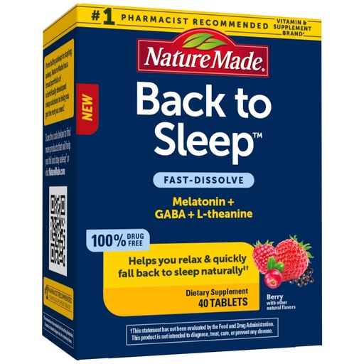 [BRSWYCQRBVYWEDYY] Nature Made Back to Sleep, Melatonin Fast-Dissolve, Helps You Fall Back to Sleep Naturally, L-Theanine and GABA to Help Relax and Calm Your Mind, 40 Tablets
