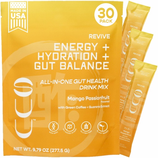 [BRSRAFABCUPBMDLB] Revive Gut Health Drink Mix|Apple Cider Vinegar Prebiotics,Probiotics Gut Health for Women & Men|Green Coffee,Guarana|Supports Digestive Health, Energy & Hydration|Mango Passionfruit,30 Servings