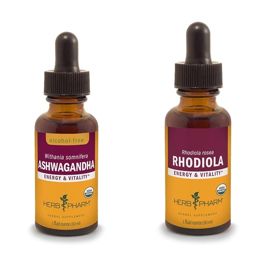 [BRSRAYYYORYAGFDV] Herb Pharm Ashwagandha & Rhodiola Root Extracts for Energy, Vitality, Endurance & Stamina, Alcohol-Free Glycerite & Organic Cane Alcohol, 1 Oz Each