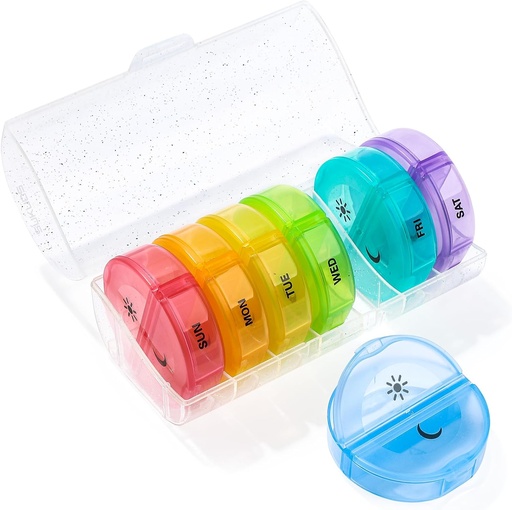 [BRSROCD2OR5RQALG] Sukuos Large Weekly Pill Organizer 2 Times a Day, Daily Pill Box 7 Day Easy to Open with Double Protection, AM PM Pill Case for Medicine/Vitamin/Fish Oil/Supplements (Glitter Clear)