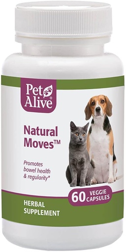[BRSWIYQ5BYPGK3TC] PetAlive Natural Moves - All Natural Herbal Supplement Promotes Bowel Health and Regularity in Cats and Dogs - 60 Veggie Caps