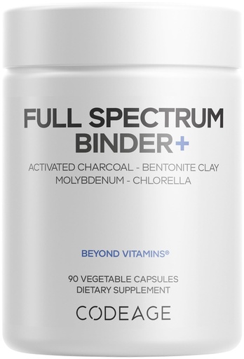 [BRSWGBDRB4CQECY7] Codeage Binder + Systemic Binder Supplement - Activated Charcoal Pills, Bentonite Clay Mineral Powder, Fulvic & Humic Acids, Molybdenum, Carbon Forms - 90 Capsules