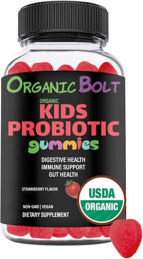 [BRSW2ZAOCUCB63D2] USDA Organic & Vegan Kids Probiotics Gummies 30 Servings, 2.5 Billion CFU, Gluten & Gelatin Free | Naturally Flavored Probiotics for Kids