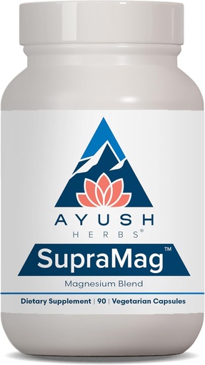 [BRSWKH3YPMCWYEIZ] Ayush Herbs SupraMag - Miscela di magnesio, 400mg Magnesio Complesso Supplemento con Magnesio Chelato Bisglycinate, Citrato, Ororato per il sonno, Energia, & Salute del cervello - 90 capsule vegetariane (1 Conte)