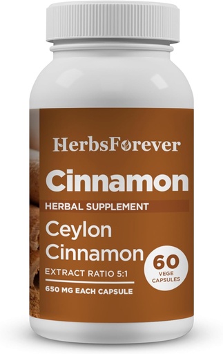 [BRSROH34DF7BSEL2] Herbsforever Ceylon Cinnamon Capsules Overall Wellness Support Supplement High Potency 800 Mg Extract 60 Vege Capsules