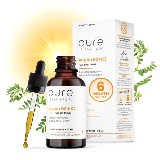 [BRSWGEI3B4CRS33O] Pure Therapro Rx Vegan D3 + K2 Organic 100% Liposomal 20ml Made in USA | 6 Month Supply | Maximum Absorption Vitamin D3 and Vitamin K2 Supplements for Men and Women, D3 Vitamin 5000 IU