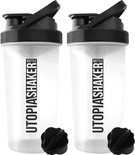 [BRSWYFIPDJ5RQCDD] Utopia Home Protein Shaker Bottle - (Pack of 2) 28-Ounce Shaker bottles For Protein Mixes - Fitness Sports Classic Protein Mixer Shaker Bottle (Clear/Black)