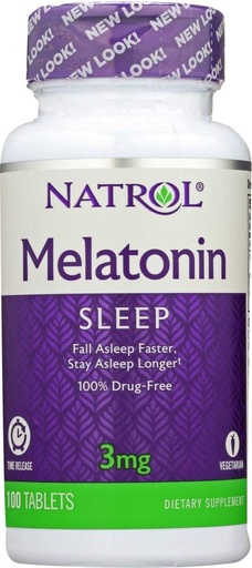 [BRSWIYYMOJ6BKGT2] Natrol Melatonin 3 mg Tempo de sono Release Dietary Supplement Tablets 100 ea (Pack of 4)