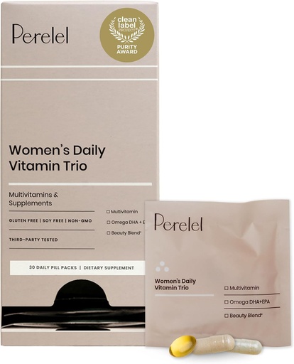 [BRSROAQCDECA4EY6] Perelel Qadınlar Daily Vitamin Trio, Multivitamin, Omega 3 Dha + EPA, və Gözəllik Yardım və Ümumi Wellness, Soy, Süt və Gluten Pulsuz GMO Formula, 30 Daily Pill Packs