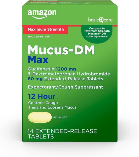 [BRSWYCAPOEFAYGY2] Pagrindinė priežiūra Maksimalus stiprumas Mucus DM, Ekspectorant ir Cough Suppresh, 14 tabletės