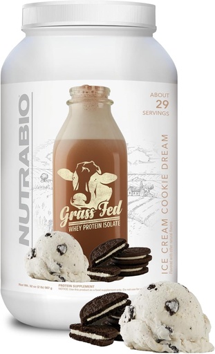 [BRSROZYOBMNWAEI4] NutraBio Grass Fed Whey Isolate Protein Powder - 25G proteiinia Per Scoop - Sokeriton luonnon lean lihasproteiini täydentää - Jäätelö Cookie Dream - 2 punta, 29 Tarjoilut