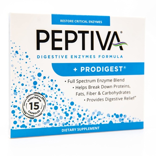 [BRSW2ZQCOENQIFDA] Peptiva Digestive Enzyme Supplement + ProDigest - Helps with Bloating, Gas, Constipation - 15 Count