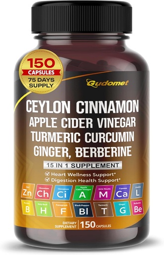 [BRSRAZT4OV5W2HLH] Ceylon Cinnamon Apple Cider Vinegar Turmeric Ginger Kök Berberine Gymnema sylvestre Milk Butle Licorice -150 Capsules- ABŞ-da Made