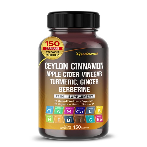 [BRSRAZT4OV5W2HLH] Ceylon Cinnamon Apple Cider Vinegar Turmeric Ginger Root Berberine Gymnema sylvestre Milk Thistle Licorice -150 Capsules