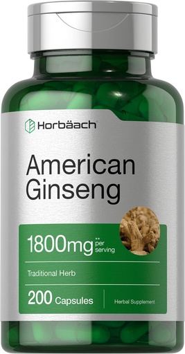 [BRSWGBAEDENA2H3J] Horbäach American Ginseng Capsules | 200 Pills | Panax Quinquefolius Root | Non-GMO, Gluten Free Supplement