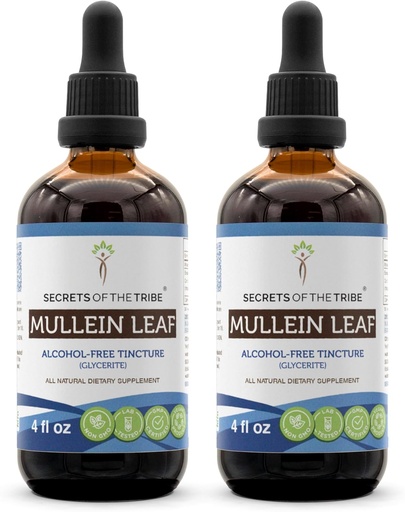 [BRSWGYIRDF5RQ3D4] Secrets of the Tribe Mullein Leaf Alcohol-Free Liquid Extract, Mullein (Verbascum thapsus) Tincture Supplement (2x4 FL OZ)