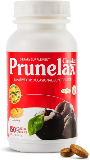 [BRSWKYA2AJ5Q4DLE] Prunelax Ciruelax Regular Strength Laxative Tablets - Natural-Ingredient Based Laxative for Occasional Constipation, Predictable Overnight Relief with Senna Leaf Extracts, 8-12 Hr Fast-Acting - 150ct