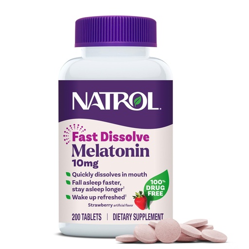 [BRSWGEAFBACQ2CQZ] Natrol Melatonin 10mg Fast Dissolve Tablets - Strawberry Flavor, 200 Count, Sleep Support, Fast Dissolve Melatonin for Adults, 200-Day Supply