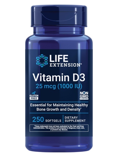 [BRSWIY3QB4MROF3C] Life Extension Vitamin D3 25 mcg (1000 IU), Immune System Support, Bone Health, Whole-Body Health, Value Size, Gluten-Free, Non-GMO, 250 softgels