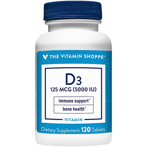 [BRSWIZQ2OR4Q23TY] The Vitamin Shoppe Vitamin D3 5000IU - Bone Immune & Cellular Health | Cholecalciferol Softgels | 120 Tablets | Gluten-Free