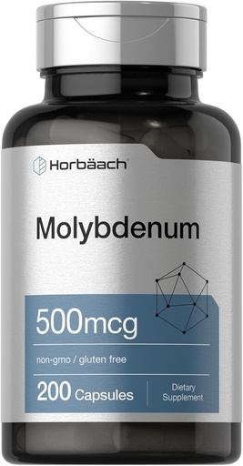 [BRSRAZAHBUAROCTV] Horbaach Molybdenum Supplement | 500mcg | 200 Capsules | Amino Acid Chelate | Non-GMO, Gluten Free