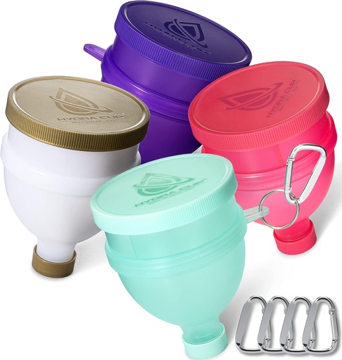 [BRSW2ED3CV4BAAIZ] Hydra Cup [4 Pack Funnels voor het vullen van waterflessen met eiwitpoeder, 3 Compartiment pil opslag, Supplement Container te gaan of keuken gebruik, sleutelhanger voor Shaker Cup