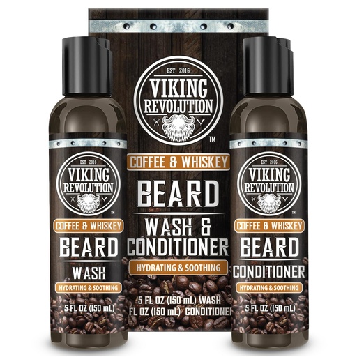 [BRSRA2YBCMNAKDIY] Viking Revolution Beard Wash and Beard Conditioner for Men with Argan Oil and Jojoba Oil- Beard Softener and Strengthener Beard Care Beard Shampoo and Conditioner with Ginseng Root(5oz,Coffee Whiskey)