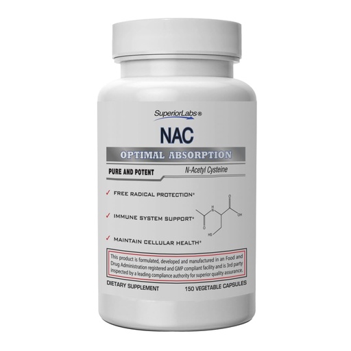 [BRSWYEIDOYOW23LD] Superior Labs NAC (N-Acetyl Cysteine) 1,200mg, 150 Vegetable Capsules, Dietary Supplement with Selenium, Free Radical Protection, Normal Immune System Function, Maintains Cellular Health