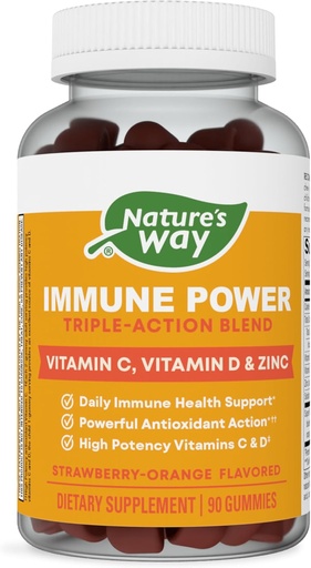 [BRSRMED5BMMRUCQZ] Nature's Way Immune Power, Triple Action Immune Support Blend*, Vitamins C and D, Zinc, Strawberry-Orange Flavored, 90 Gummies