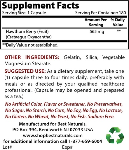 [BRSRMBQEDMFA2DLO] Els millors Naturals Hawthorn Berry 565 mg & Magnesi Glycinat 425 mg