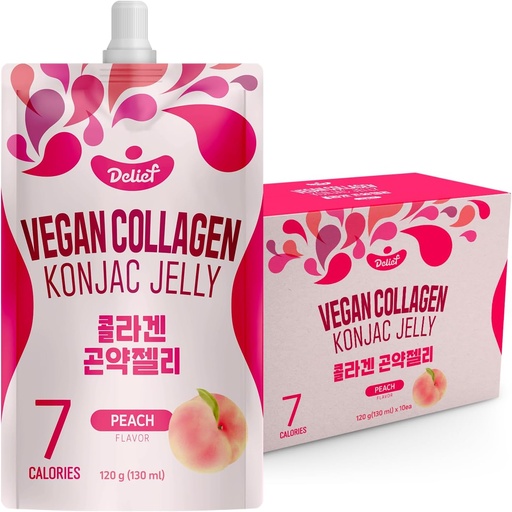 [BRSROBIFCN7R6FLD] Vegan Collagen Konjac Jelly (Peach Flavor) 120g x 10 Packs – Low-Calorie Fruit Gel Snack, Gluten-Free, Plant-Based, 7 kcal per Pouch