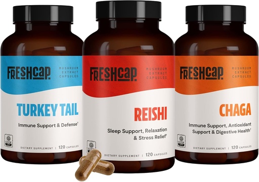 [BRSROZQCOB5AOHLA] FreshCap Immune Defenders Bundle (Reishi, Turkey Tail, Chaga) Capsules