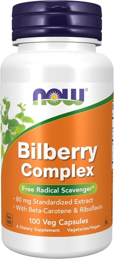 [BRSWIY32BQIRO2LA] AHORA Suplementos de alimentos, Bilberry (Vaccinium myrtillus)Complejo 80 mg con Beta-Carotene & Riboflavin, 100 cápsulas de verduras