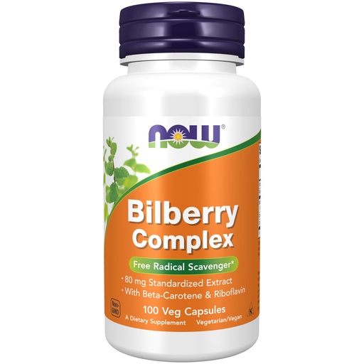 [BRSWIY32BQIRO2LA] NOW Foods Supplements, Bilberry (Vaccinium myrtillus)Complex 80 mg with Beta-Carotene & Riboflavin, 100 Veg Capsules
