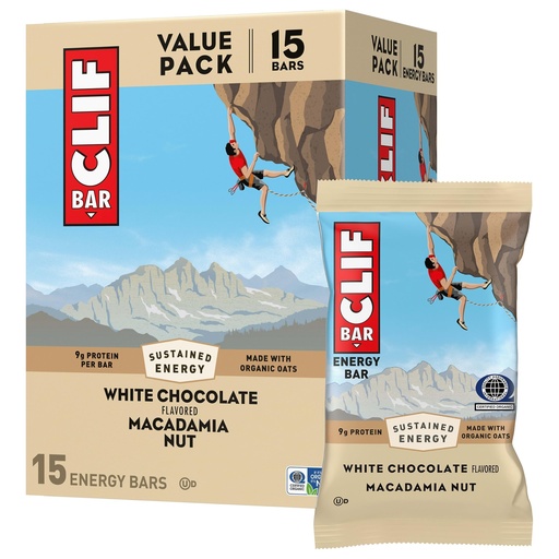 [BRSROCQYOYNB62A3] CLIF BAR - Energy Protein Bars - White Chocolate Macadamia Nut - Made with Organic Oats - Energy Bars - Non-GMO - (15 Pack)