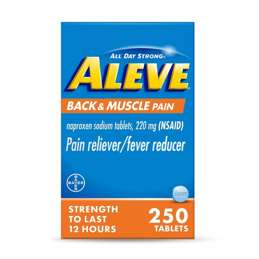 [BRSW2ZD5CICWEHTK] Aleve Back & Muscle Pain Relief Naproxen Sodium Tablets, Pain Reliever & Fever Reducer, Medicine for Body , 250 Count