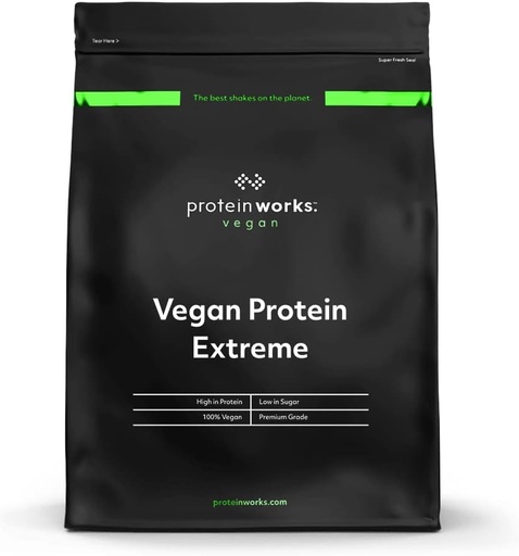 [BRSW2BI3PNYQ2F3P] Protein Works - Vegan Protein Extreme 124; High Protein Powder 124; Plant Based Shake 124; Strawberry 'n' Cream 124; 2.20 Pounds