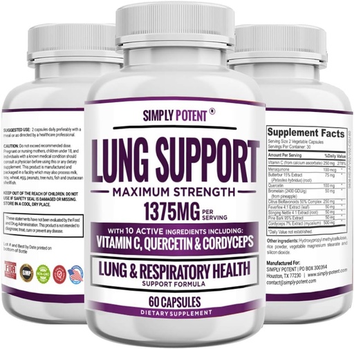 [BRSWYEI6BUBQYALJ] Lung Support Supplement for Lung Cleanse & Detox, Comprehensive Formula - Quercetin with Bromelain Nettle Vitamin C K2 & 500 mg Cordyceps for Lung Health, Respiratory & Bronchial Support, 60 Capsules