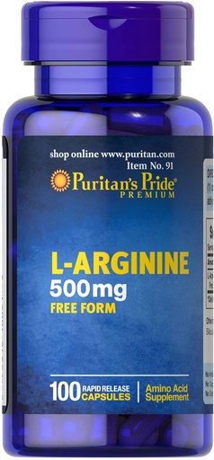 [BRSWIZQ3OV5GAAY3] Puritanen Harrotasuna L-Arginine 500 mg, Bihotzeko Osasunaren euskarria, 100 konde